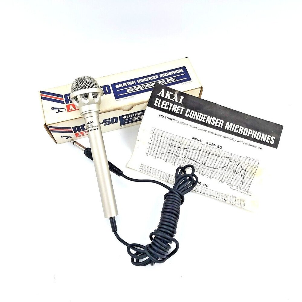 Vintage Akai ACM-50 Electret Condenser Microphone | Original Box & Manual